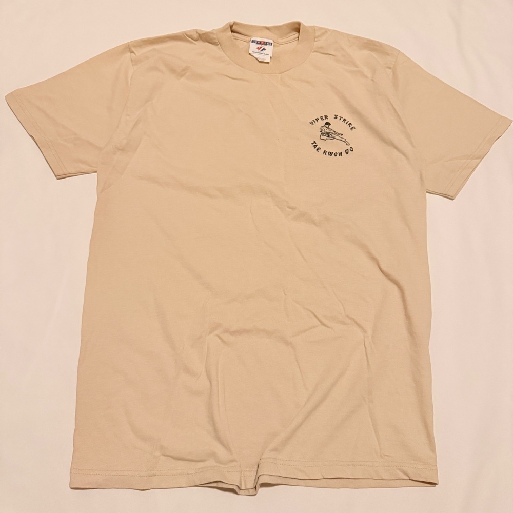 Jerzees T-Shirt Mens Large Tan 90s Viper Strike Tae Kwon Do Graphic Tee